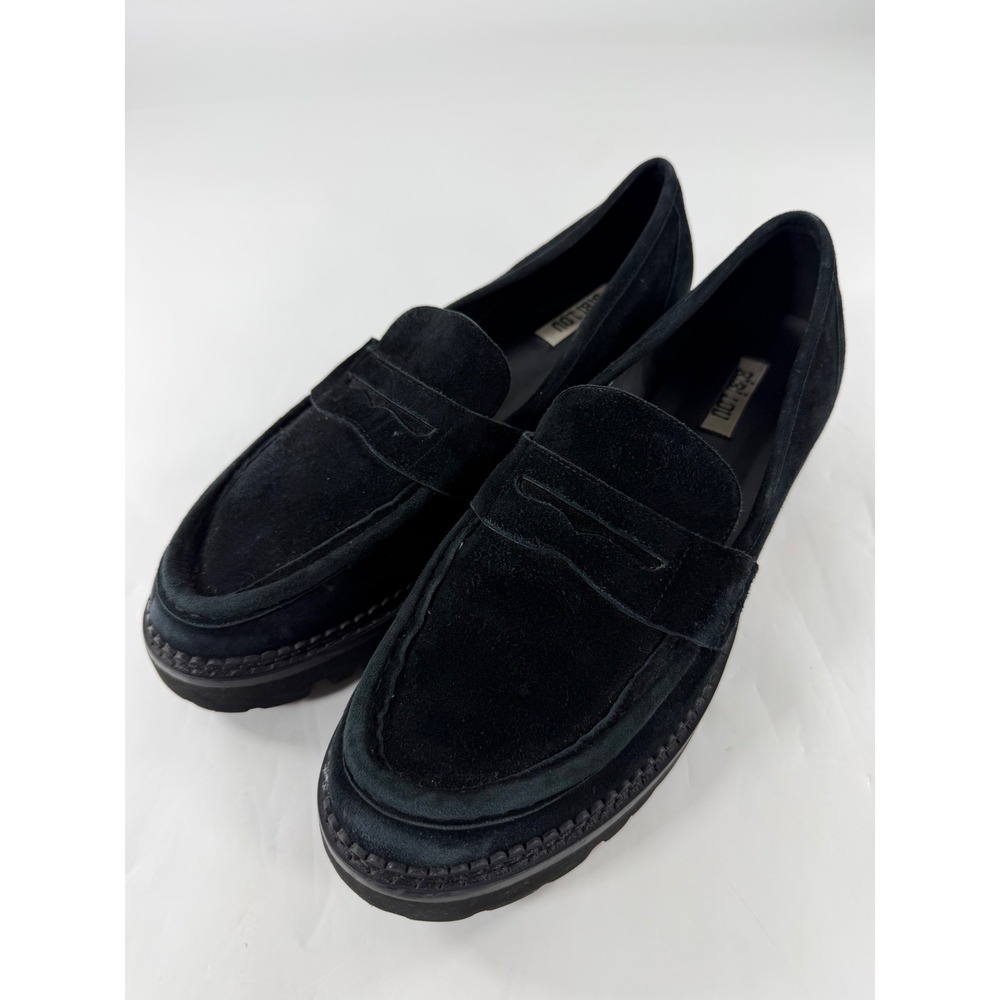 Bibi Lou Black Suede Lug Sole Penny Loafers Women Size 40 Preppy Platform Shoes